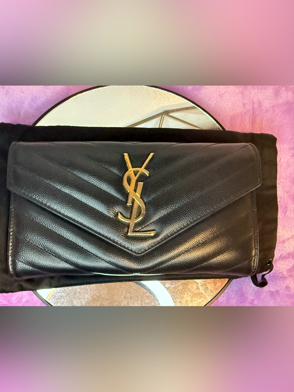 Authentic YSL Black Grained Leather Cassandre Matelassé Large Flap Wallet - Picture 6 of 14